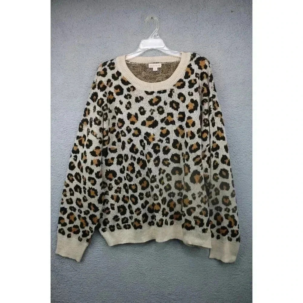 Knox Rose Women's Leopard Sweater-Sz. 2X-Oversized-Soft and Comfy